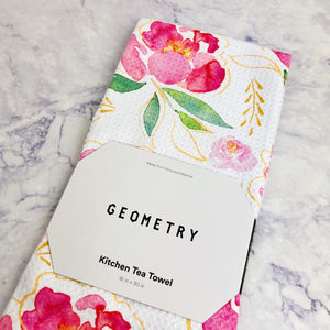 Pink Peony Recycled Tea Towel