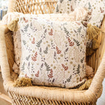 Botanical Pillow with Tan Tassels