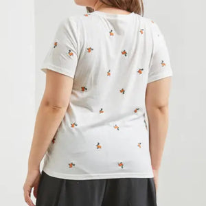 Embroidered Floral Ivory T-Shirt