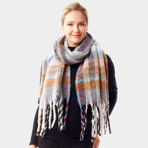 
                
                    Load image into Gallery viewer, Grey Plaid Blanket Scarf
                
            