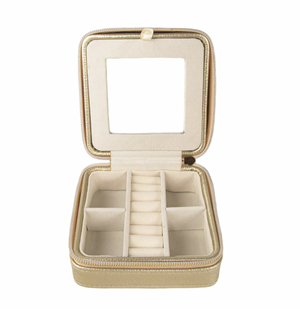
                
                    Load image into Gallery viewer, Leah Gold Leather Jewelry Case
                
            