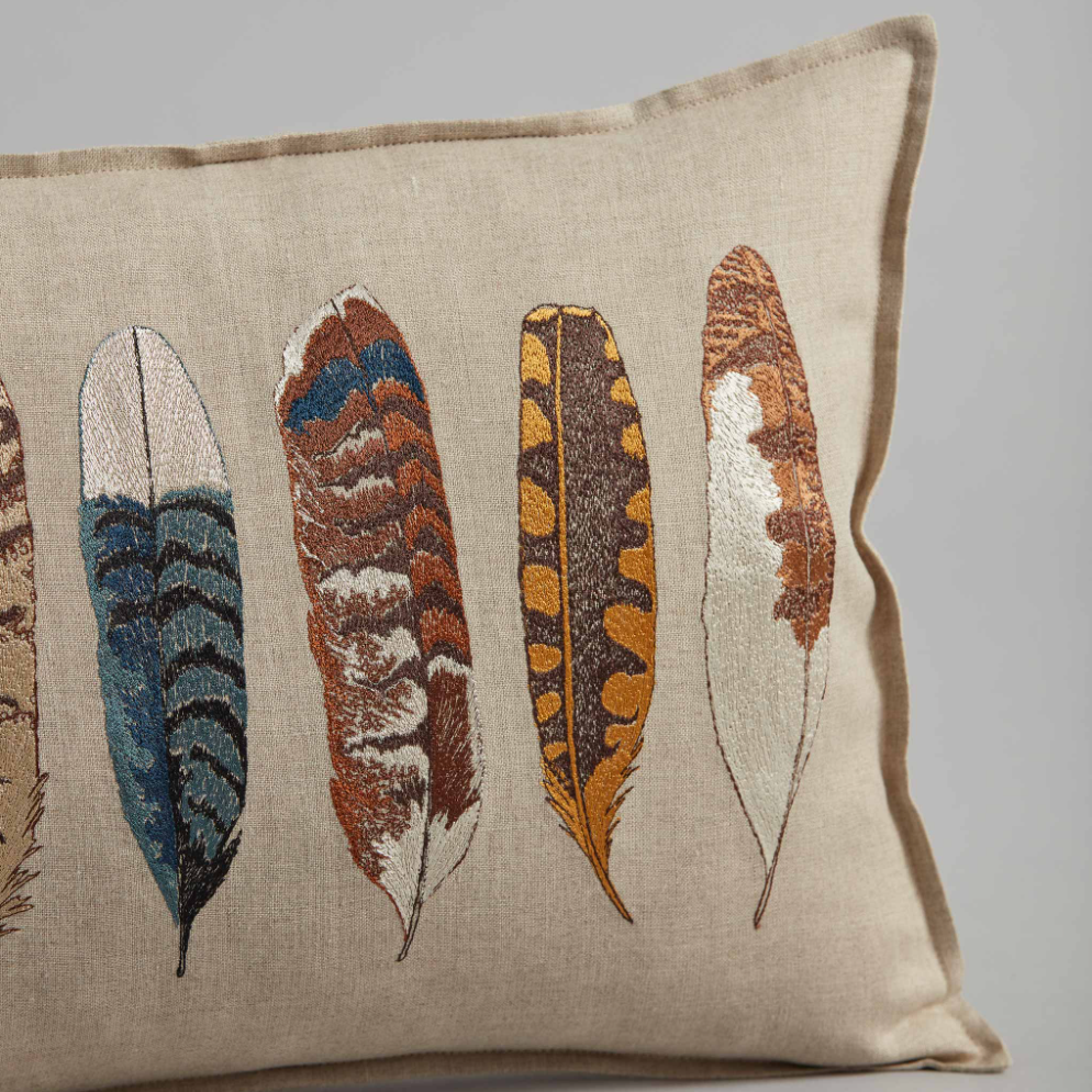 Embroidered Feathers Pillow