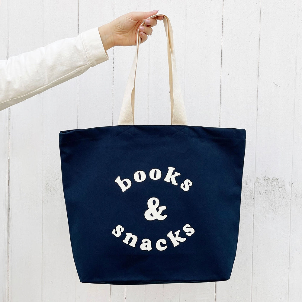 Books & Snacks Navy Canvas Tote Bag