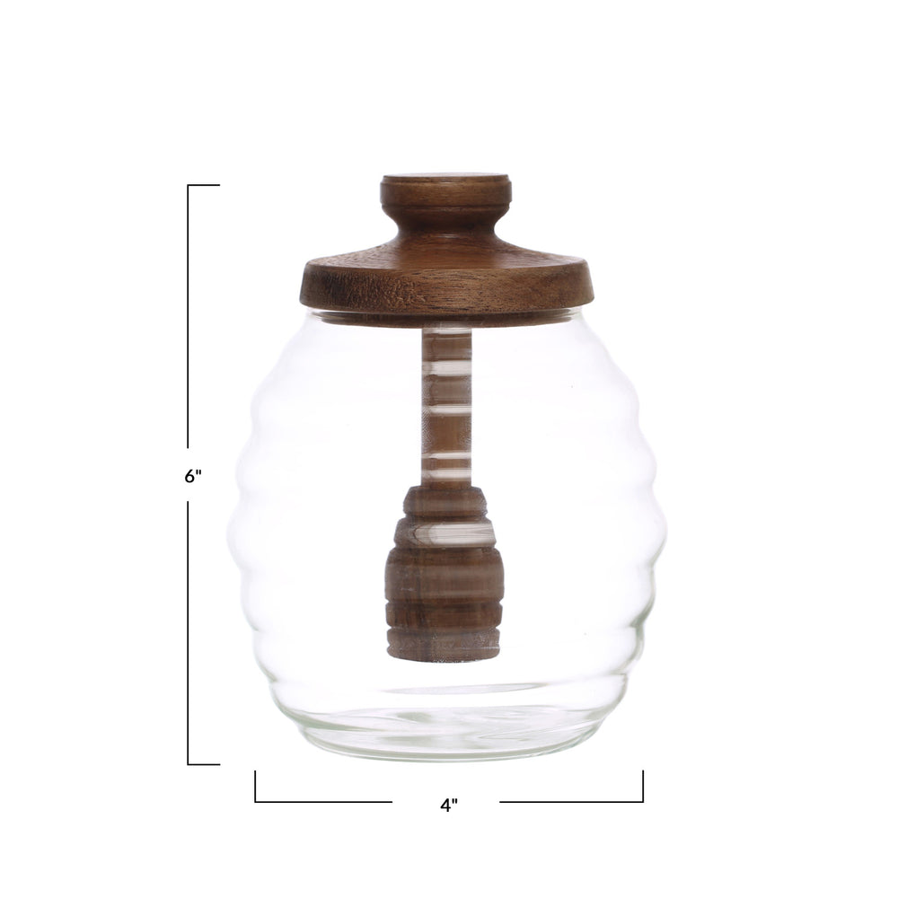 Round Glass Honey Dipper with Lid