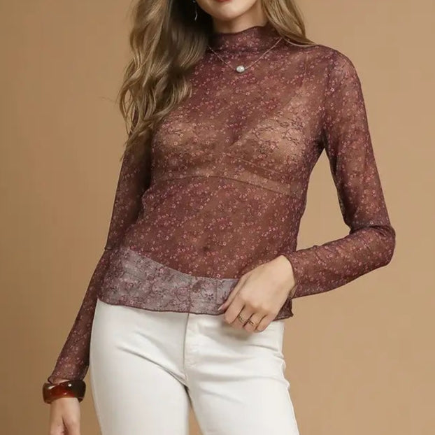 Sheer Burgundy Long Sleeve Top