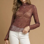 Sheer Burgundy Long Sleeve Top