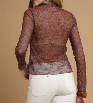 Sheer Burgundy Long Sleeve Top