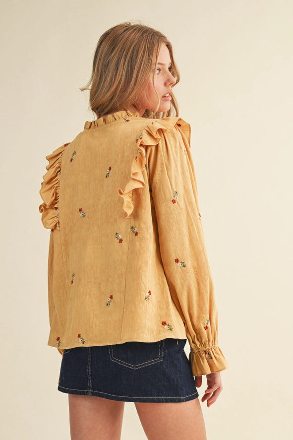 Floral Mustard Smocked Blouse
