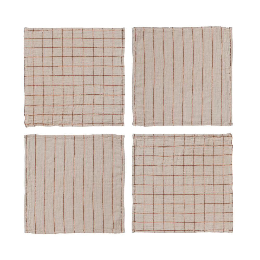 
                
                    Load image into Gallery viewer, Cream Napkin Set with Grid &amp;amp; Stripes
                
            