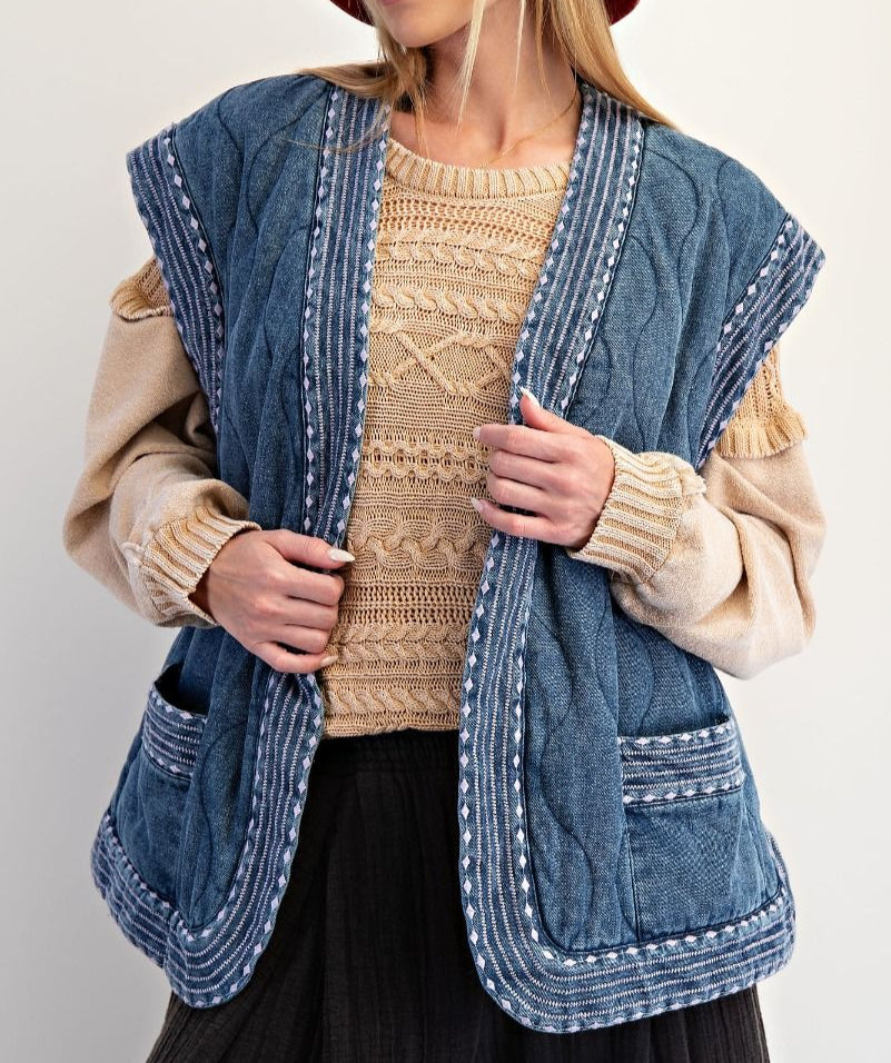 Quilted Denim Vest