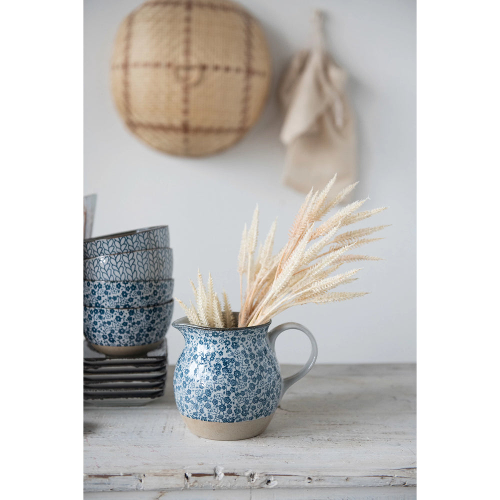 Blue Floral Ceramic Pitcher