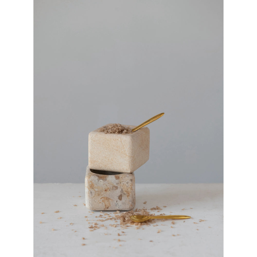 Sandstone Pinch Pot with Brass Spoon