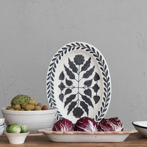 Black and White Hand Painted Floral Platter