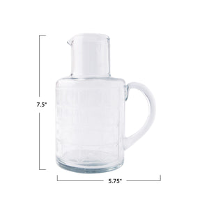 Hand Blown Etched Glass Pitcher