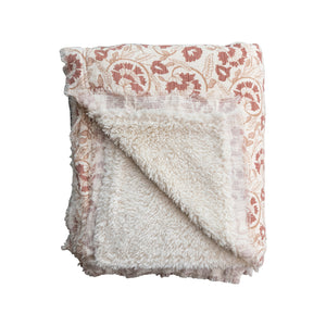 Rust Floral Sherpa Throw Blanket