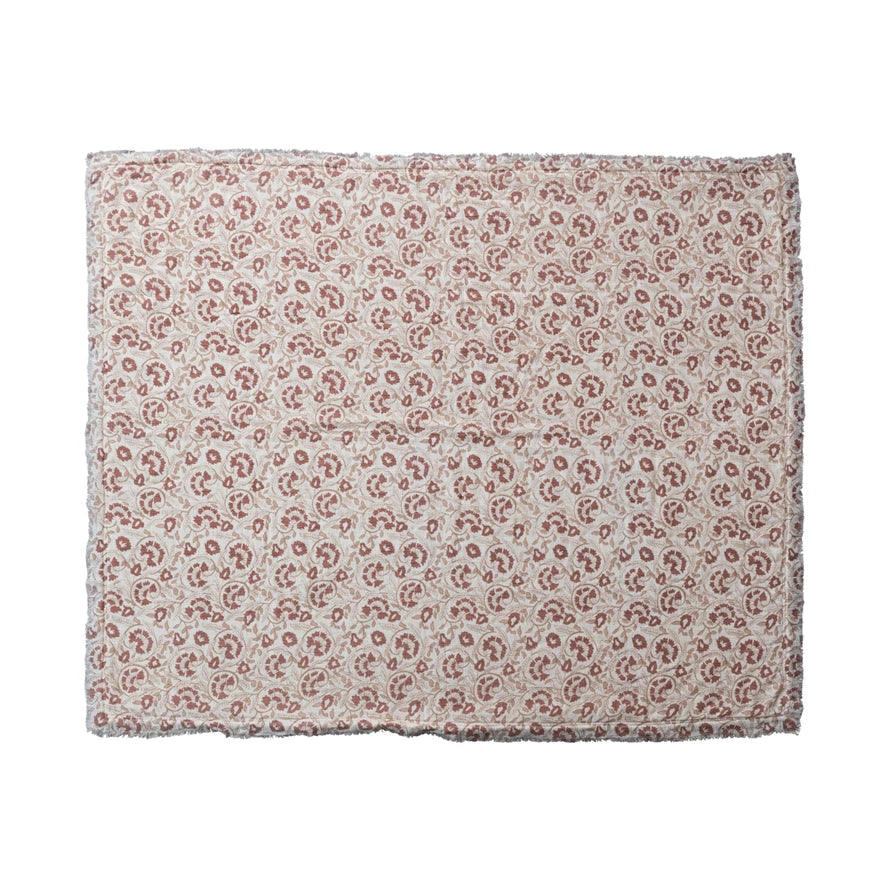 Rust Floral Sherpa Throw Blanket