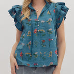 Embroidered Floral Blue Top