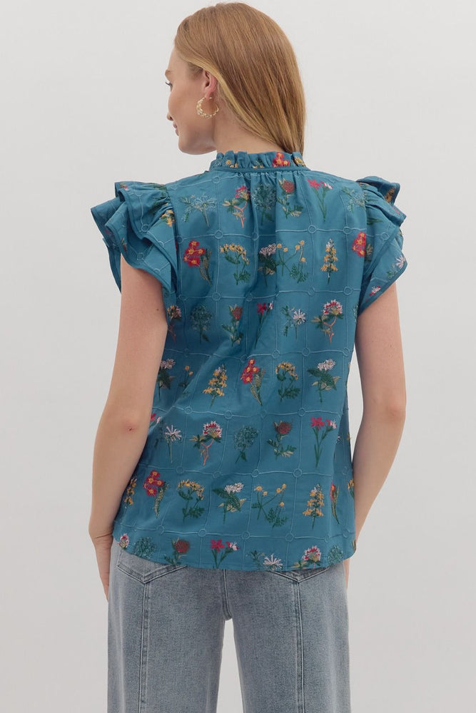 Embroidered Floral Blue Top