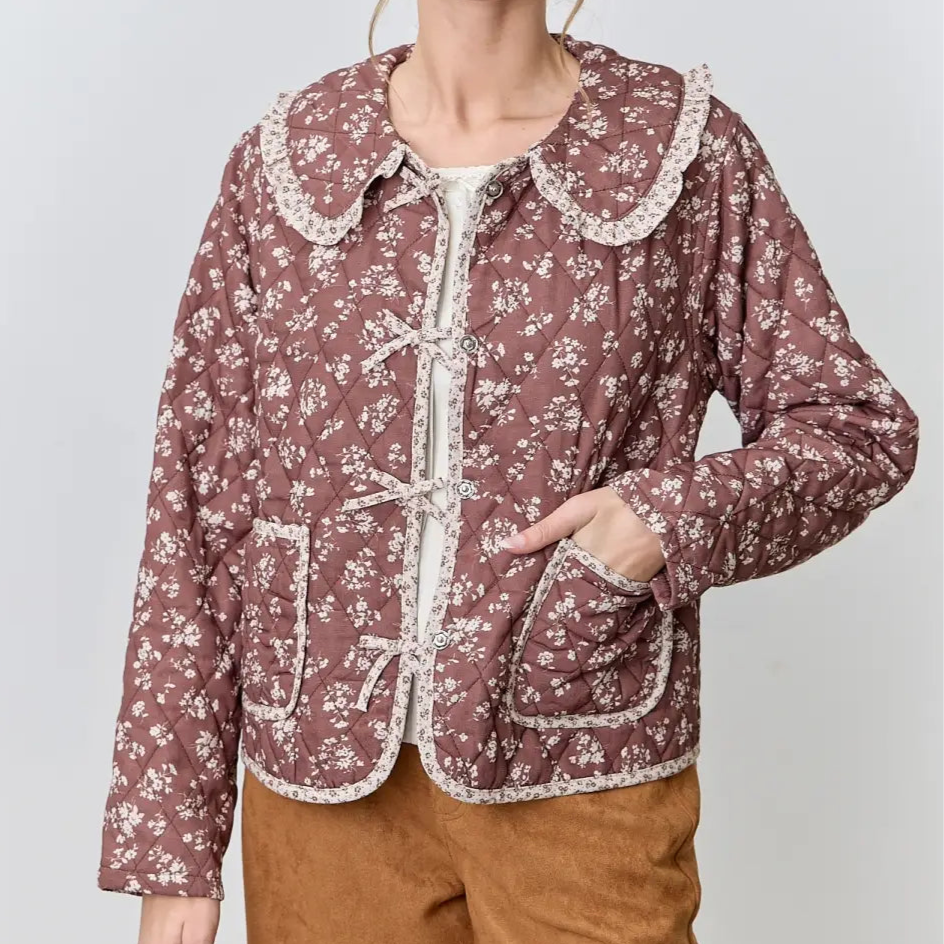 Floral Print Collared Jacket