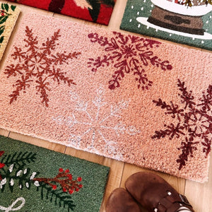 
                
                    Load image into Gallery viewer, Red &amp;amp; White Snowflake Coir Doormat
                
            