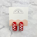 Red and White Checkerboard Hoop Earrings