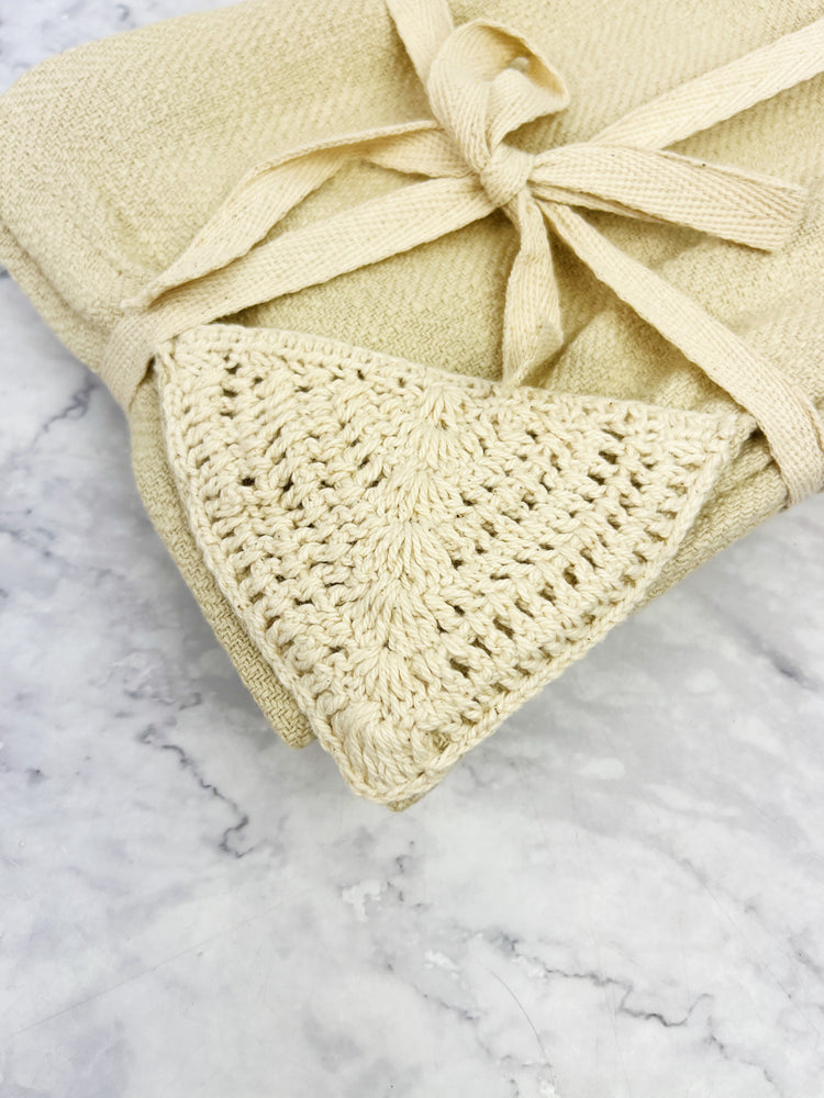 Crochet Cream and Beige Tea Towel Set