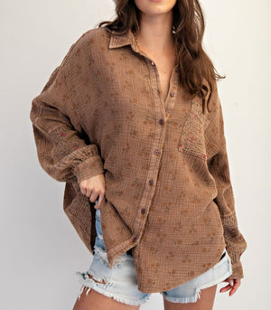 Floral Mocha Button Down