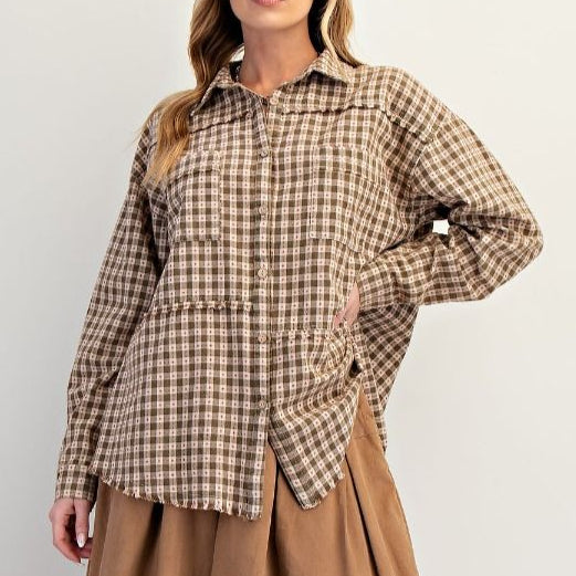 Topstitched Plaid Button Down