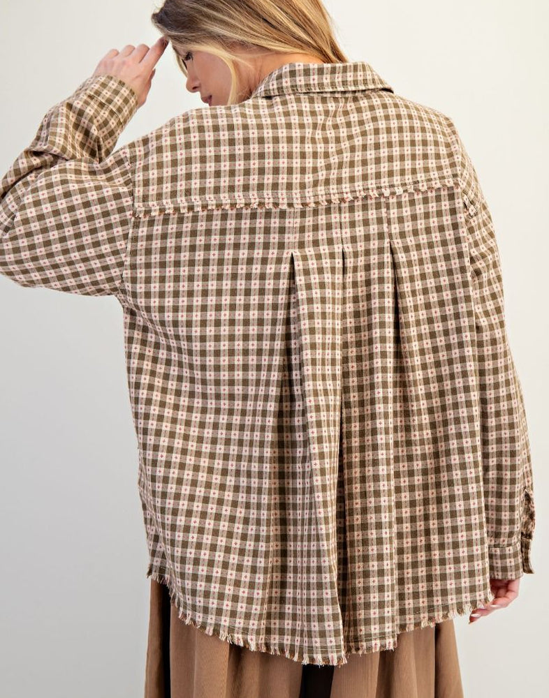 Topstitched Plaid Button Down