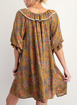 Puff Sleeve Floral Printed Dress