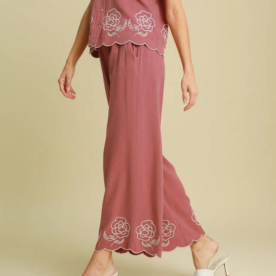 Rose Scalloped Embroidered Pant