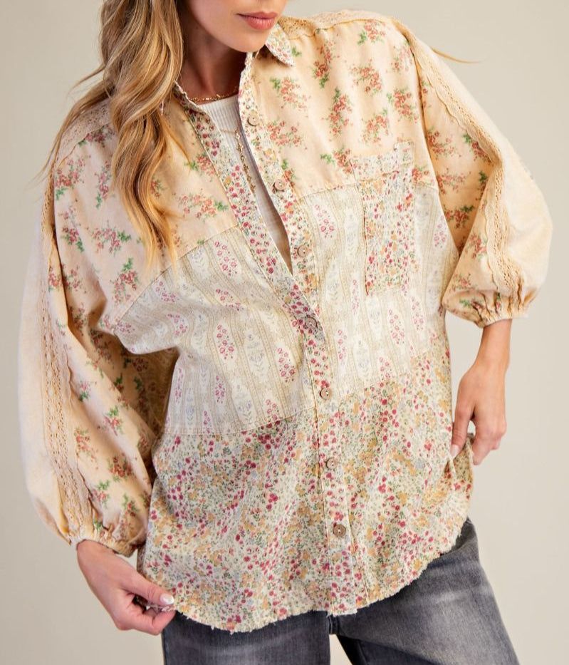 Mixed Print Button Down Shirt