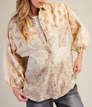 Mixed Print Button Down Shirt