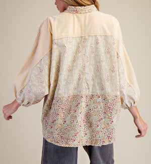 Mixed Print Button Down Shirt