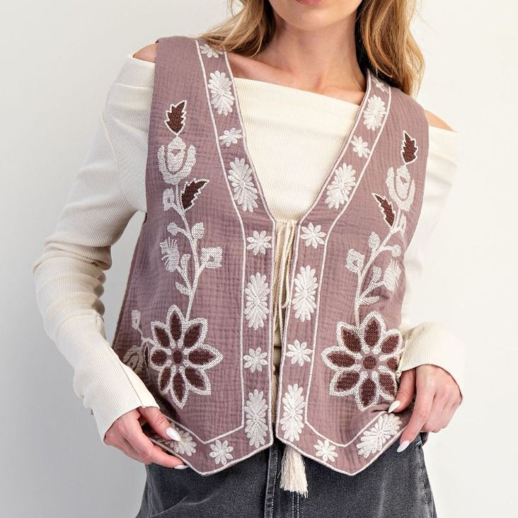 Embroidered Floral Vest