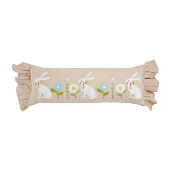 Embroidered Bunny & Daisy Pillow