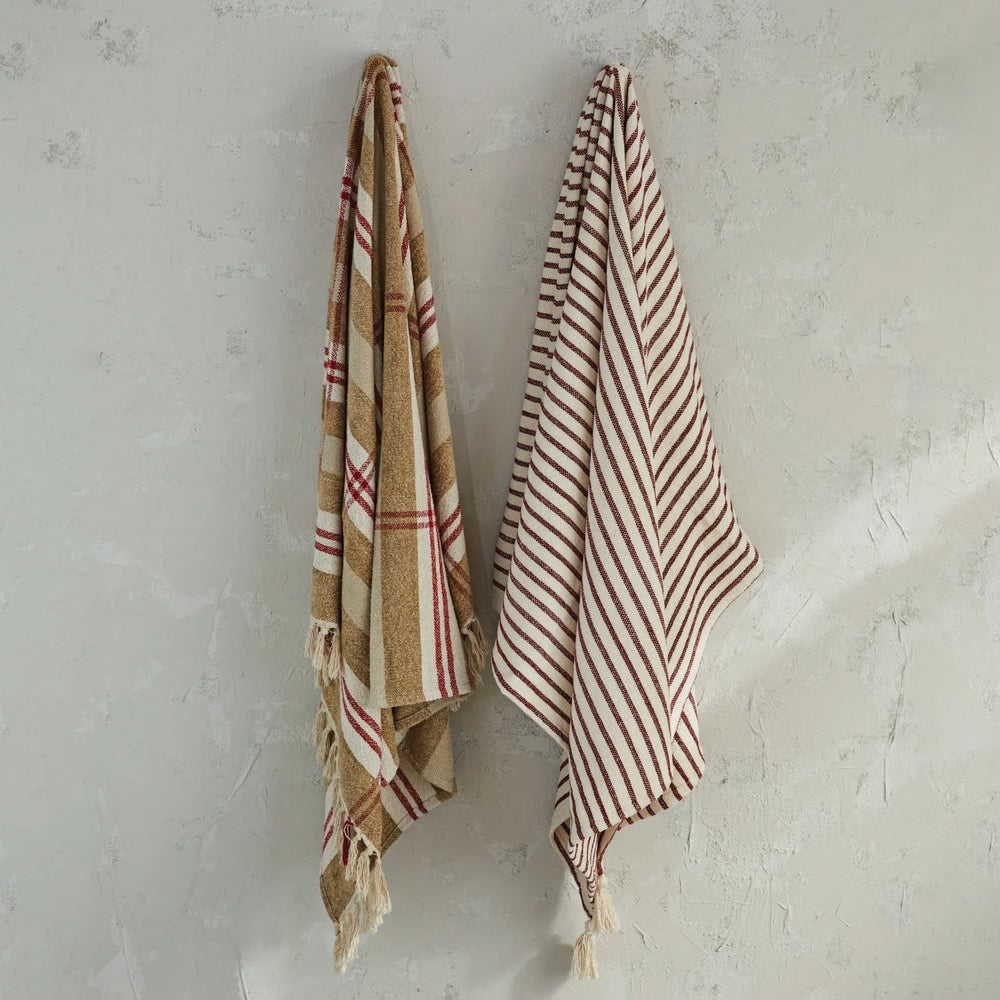 Garnet and Cream Cotton Throw with Tassels