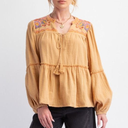 Embroidered Babydoll Top