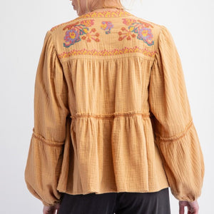 Embroidered Babydoll Top