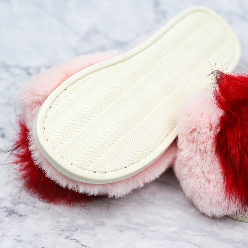 Pink and Red Pom Pom Fuzzy Slipper