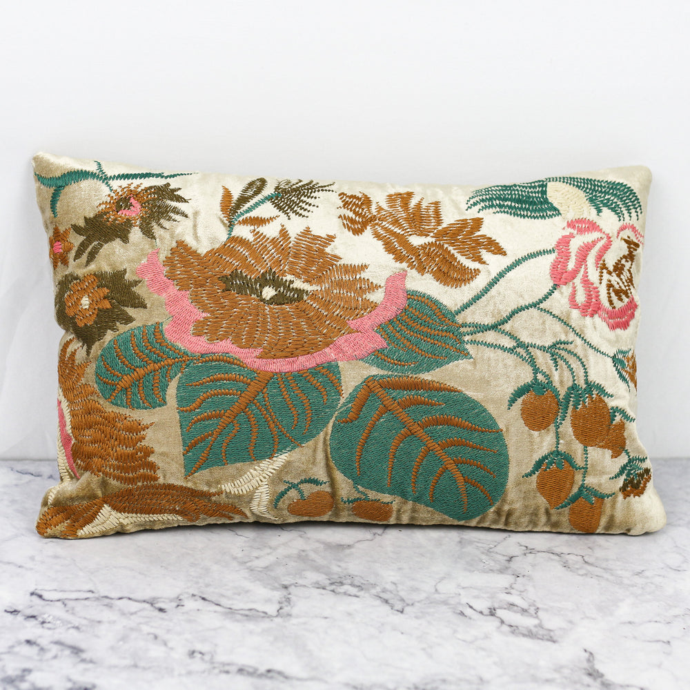 Velvet Floral Embroidery Pillow