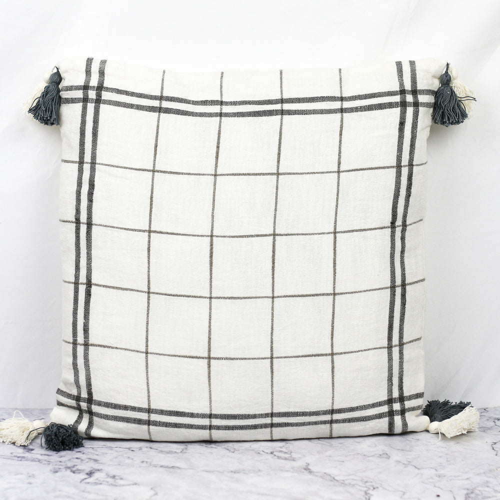 Striped Cotton Linen Blend Pillow with Tassels