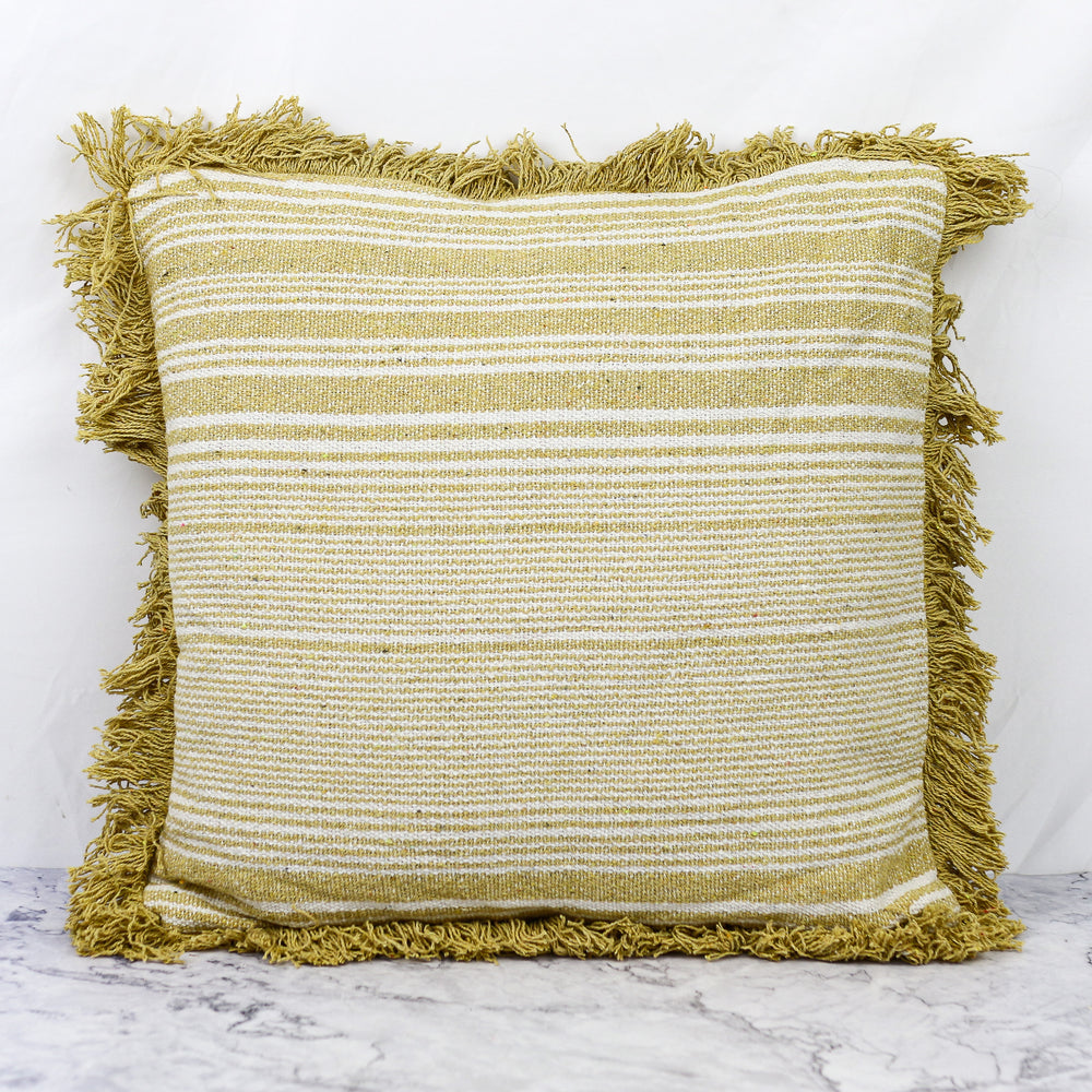 Mustard Striped Fringe Pillow