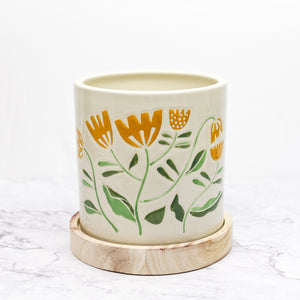 
                
                    Load image into Gallery viewer, Golden Tulip Planter with Wooden Base
                
            