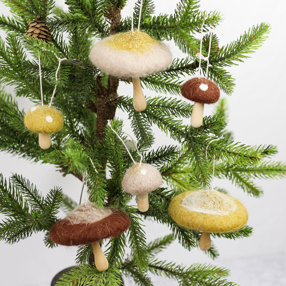 Wool & Wood Mushroom Ornament