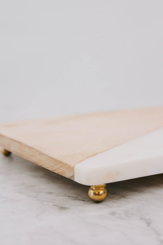 
                
                    Load image into Gallery viewer, Wood &amp;amp; Marble Board with Brass Feet
                
            