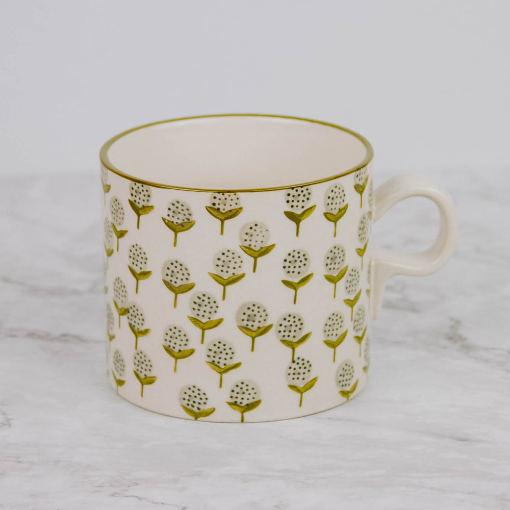 Stamped Floral Stoneware Mug
