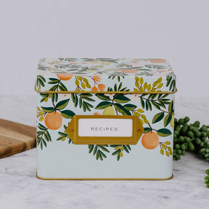 
                
                    Load image into Gallery viewer, Citrus Floral Tin Recipe Box
                
            
