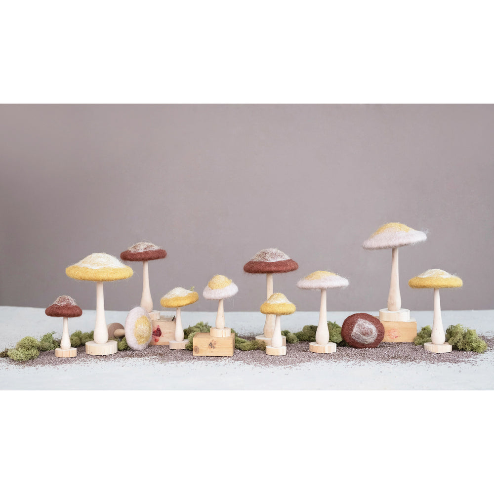 Oat Colored Wool & Wood Mushroom on Stand